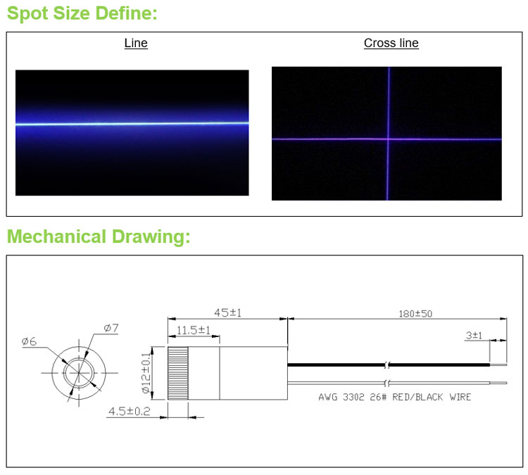 D12x45mm Focusable 405nm 1mW-- - Industrial Laser Line Module ulasan dan harga